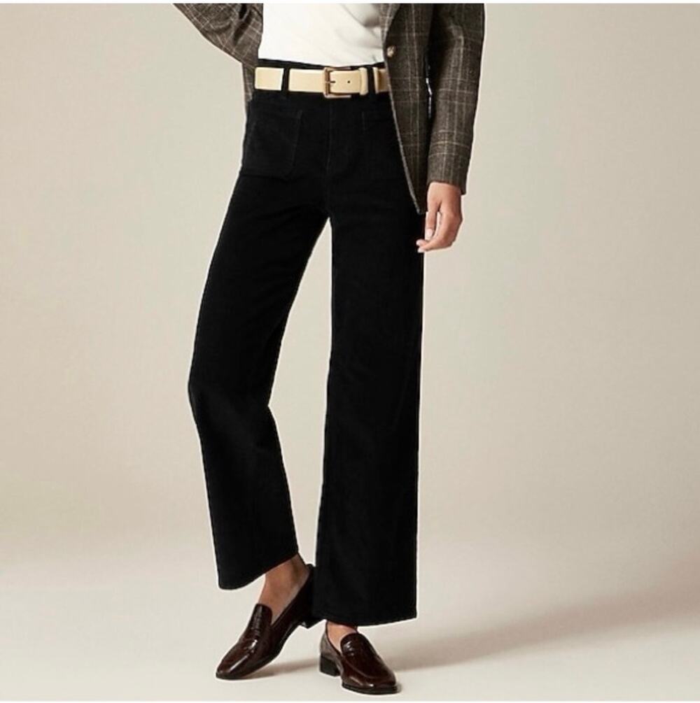 J.Crew Pants Womens 26 Petite Black Slim Wide Leg Corduroy Classic Academia Work